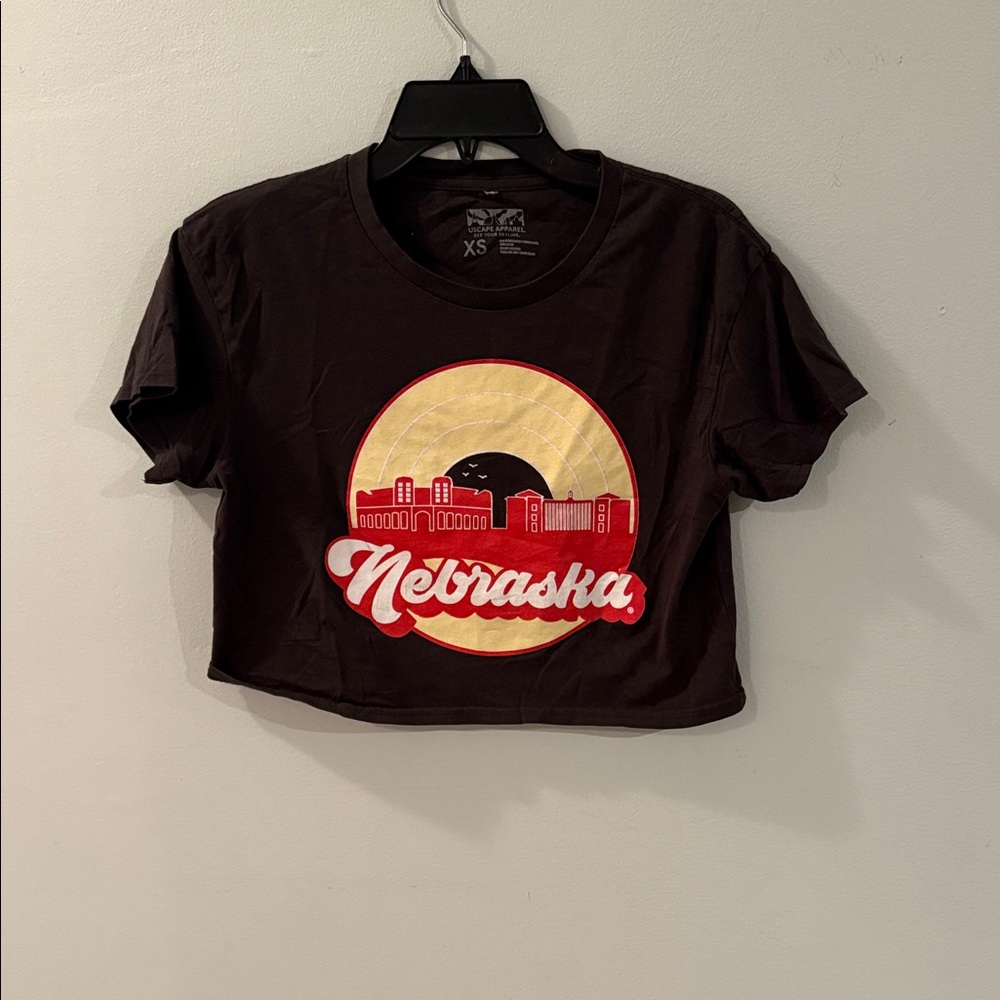 Nebraska Graphic Crop Top - Black and Red